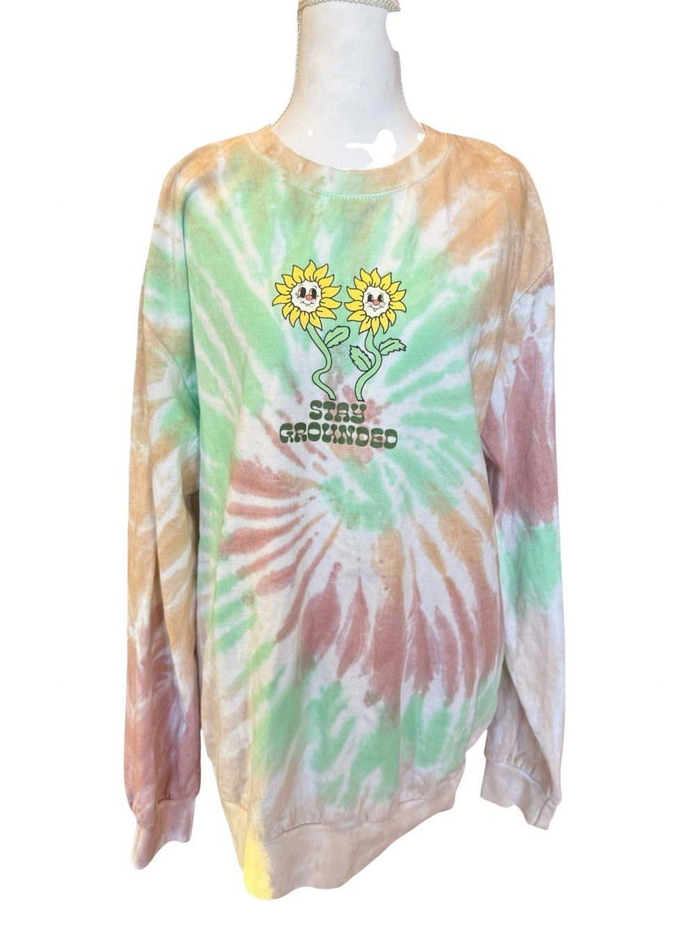 Chemistry Stay Grounded Tie-Dye Sunflower Graphic Sweatshirt XL Boho Hippie Cozy